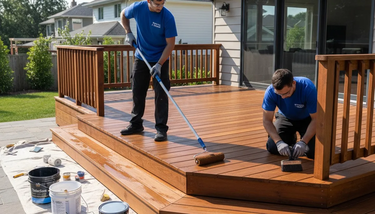Professional deck staining service in Buffalo, NY protecting wood against weather and moisture