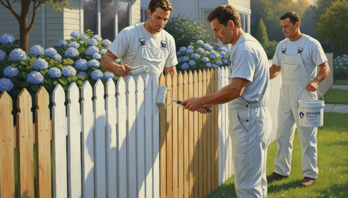 Buffalo, NY painters staining and protecting a wooden fence for weather resistance and curb appeal
