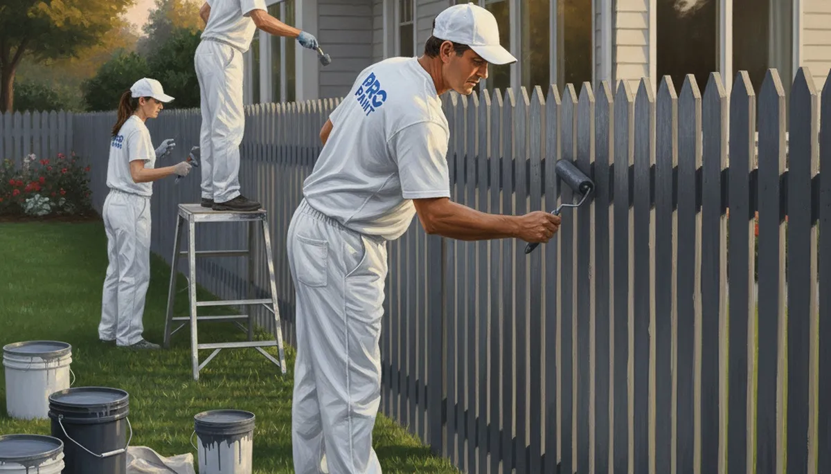 Buffalo, NY painters applying durable fence painting to protect against winter weather and moisture